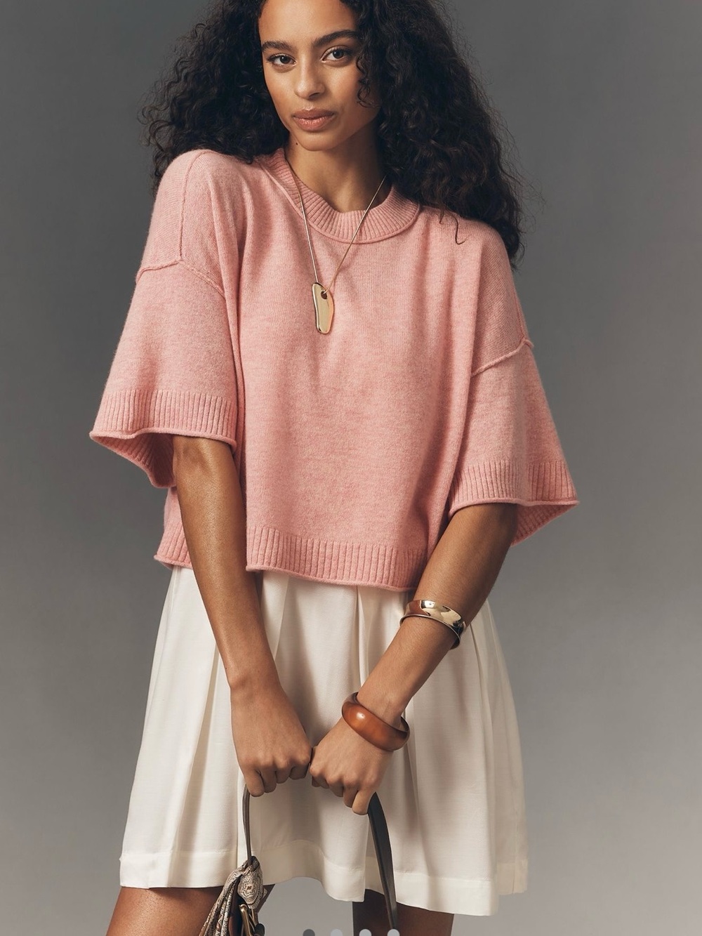 Anthro Goldie Wool Cashmere Twofer Mini Dress Pink Size L NWT